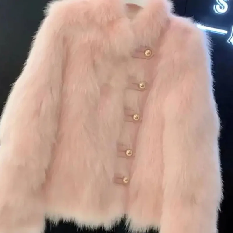 Fashion Pink Rich And Rich High Sense Little Furry Mink Fur Coat Warm Ladies Coat Autumn And Winter New Temperament Jacket