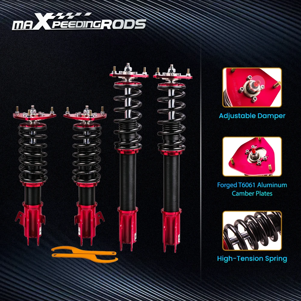 Coilovers Shocks Lowering Kit Shocks For Subaru Impreza WRX STI GDB 2000-04 Red 24 Ways Adjustable Damper