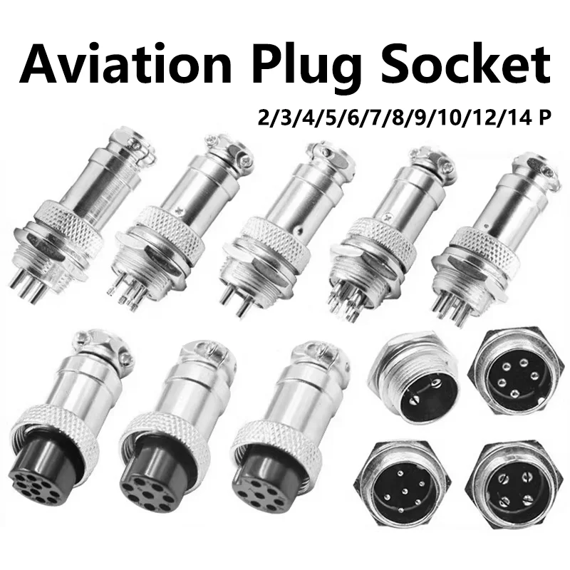 5/20/100 Sets GX12 GX16 GX20 Aviation Plug Socket  Male Female Docking Panel Connector Circular 2/3/4/5/6/7/8/9/10/12/14 Pin