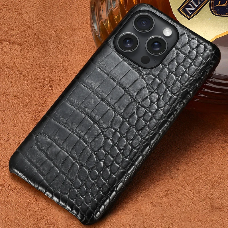 100% Natural Crocodile Leather For iPhone 16 15 11 12 13 14 Pro Max Case 15Pro 15 Plus 14Pro 16Pro Luxury Back Cover