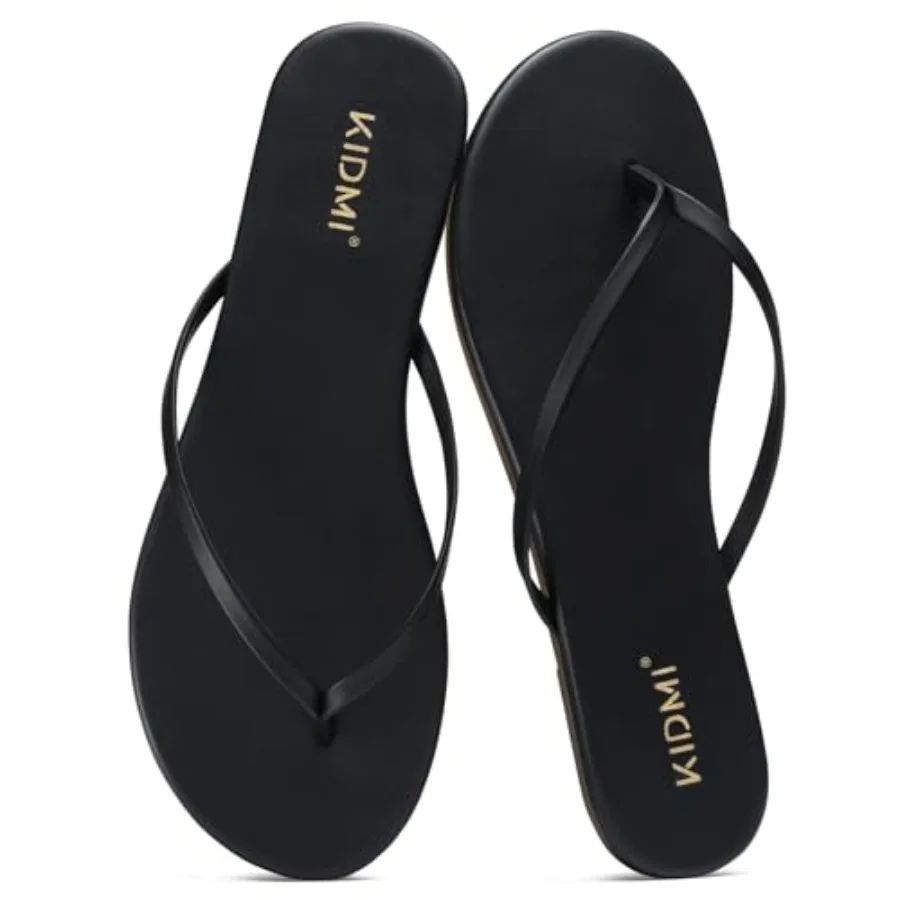

Thong Flip Flops for Women - Memory Foam Summer Beach Sandals for Women - Vegan Leather Flat Sandals