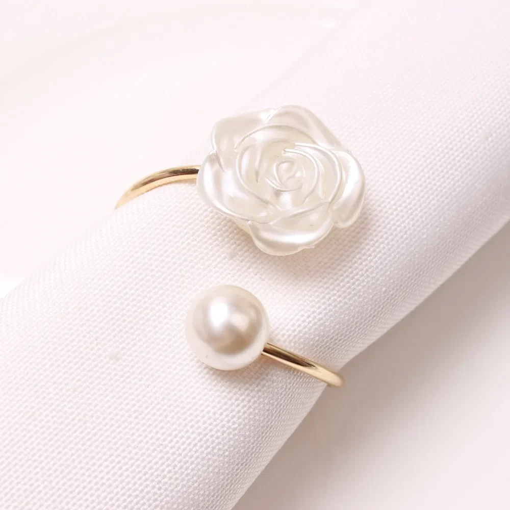 Napkin Buckle Holiday Wedding Pearl Napkin Buckle Rose Creative Round Pearl Napkin Ring Hotel Paper Towel Ring