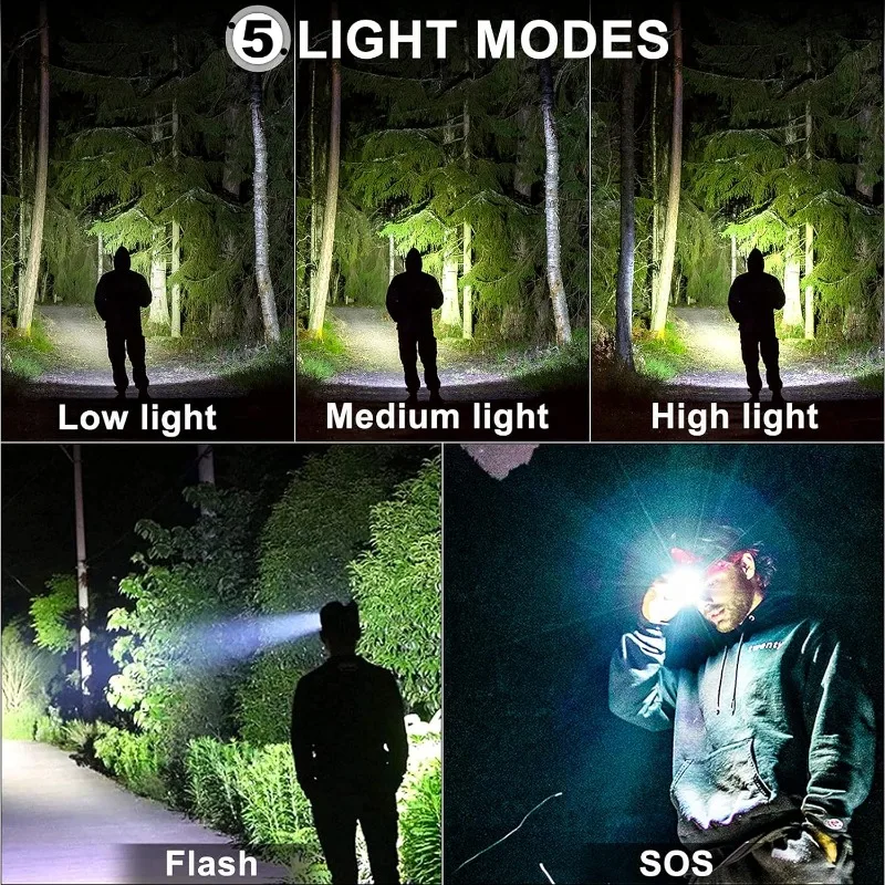 Rechargeable Led lamp 100000 Lumen,super Bright Lamp Flashlight With 5 Lighting Modes,ipx6 Waterproof