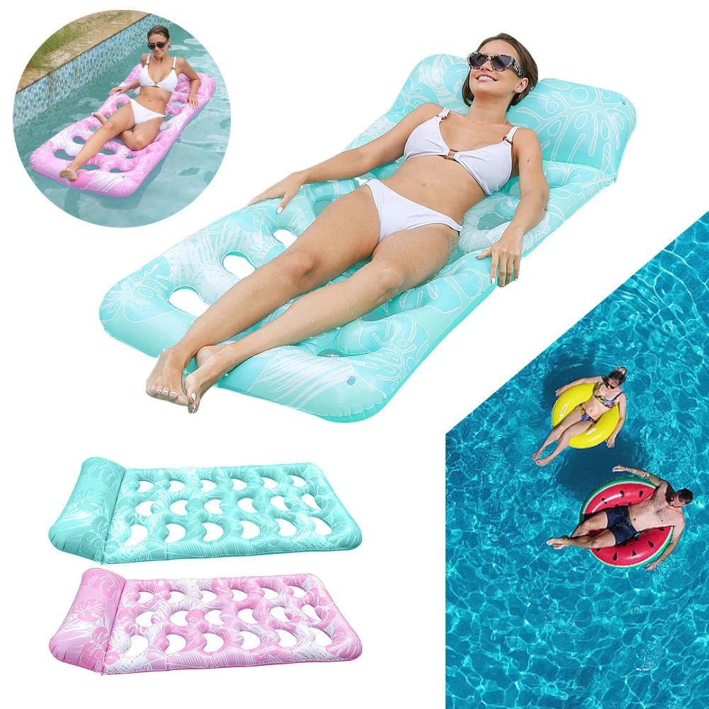 Inflatable Pool Float Lounger with Headrest PVC Recliner Chair Portable Floating Air Mattress for Swimming Pool Party