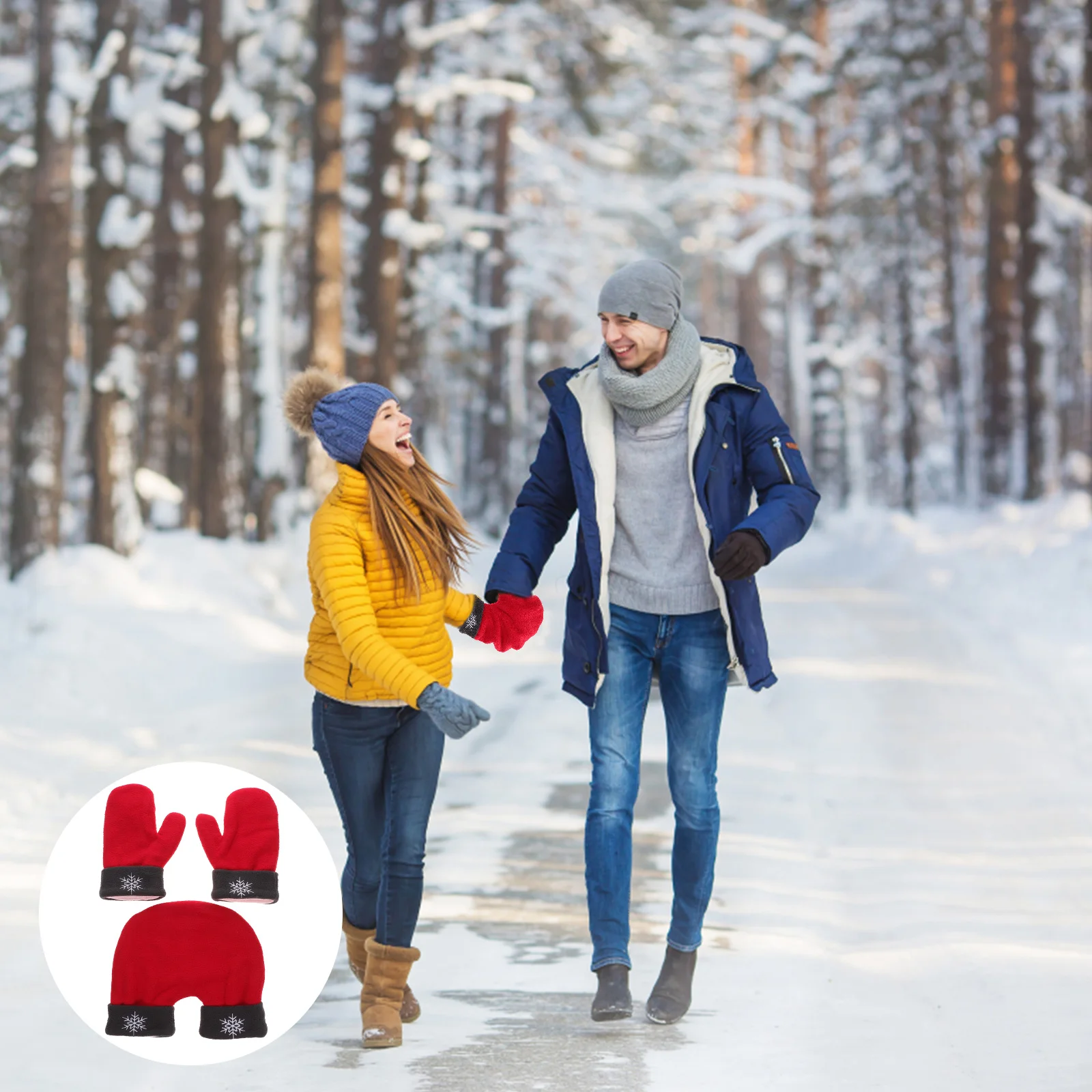 

3Pcs Couple Gloves Thickened Polar Fleece Warm Winter Lovers Hand in Romantic Outdoor Christmas Valentine's Day Gift