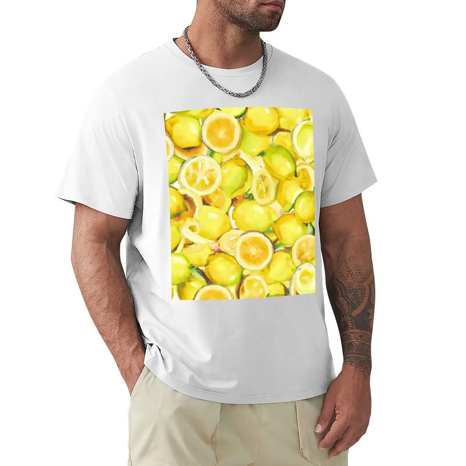 Lemon Watercolour Summer Pattern T-shirt new edition kawaii clothes tees men workout shirt