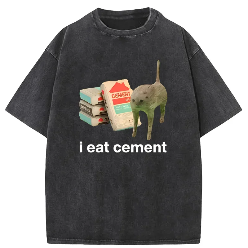 I Eat Cement Cursed Cat Funny Meme T Shirt Men Women's Fashion Humor Oversized T Shirts Male High Quality Cotton T-shirt Tops