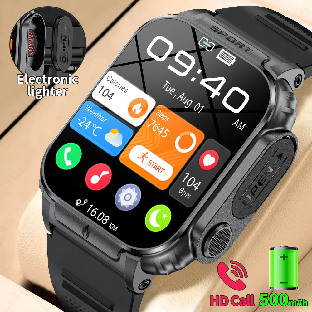 LIGE Outdoor Sports Watches 500mAh Battery Smart Watch Men New 1.95" HD Screen Bluetooth Call Sports Health Monitor Smartwatch