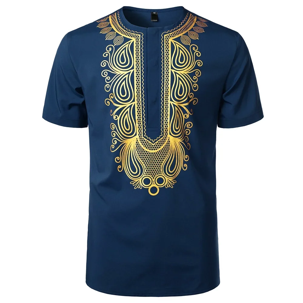 Fashion Men's T Shirt African Style Gold Stamping 3d Print Casual Short Sleeve Loose Oversized Tshirts for Tops Clothing