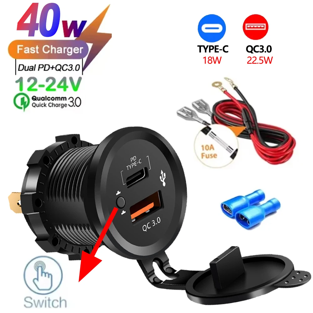 2/3/4 Port PD QC 3,0 USB Auto Ladegerät mit Voltmeter Buchse Steckdose Adapter Wasserdicht für 12V/24V Auto ATV Boot Heißer Verkauf