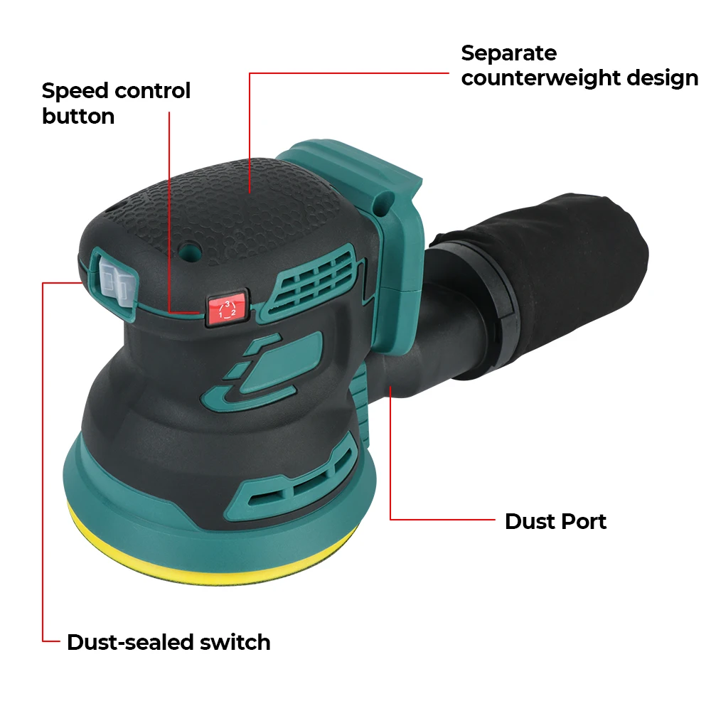 Imagem -02 - Elétrica Brushless Moedor de Madeira Random Orbital Sander Polimento Lixadeira Velocidade Makita 18v Bateria 125 mm