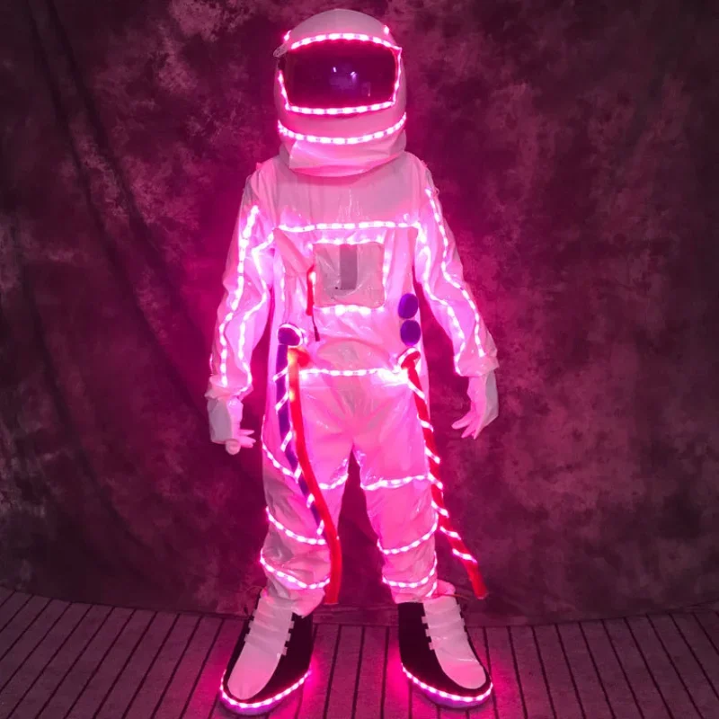 Astronaut Costume LED Luminous Light Spaceman Cosplay Clothes Helmet Halloween Festival Museum Mascot Stage Wear Futuristic