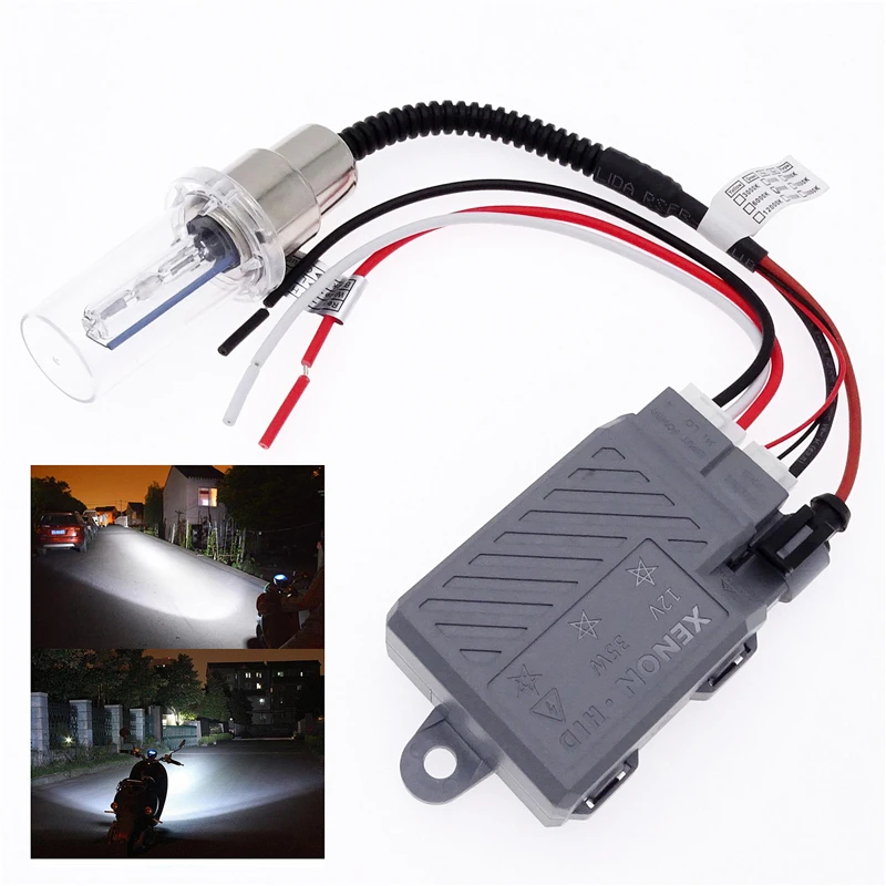 1 Set Universal 12V/35W Motorcycle Headlight Lamp Bulb Motor Ballast HID Xenon Lights Kit For H4 BA20D H6 Hi/Lo 6000K Headlamp