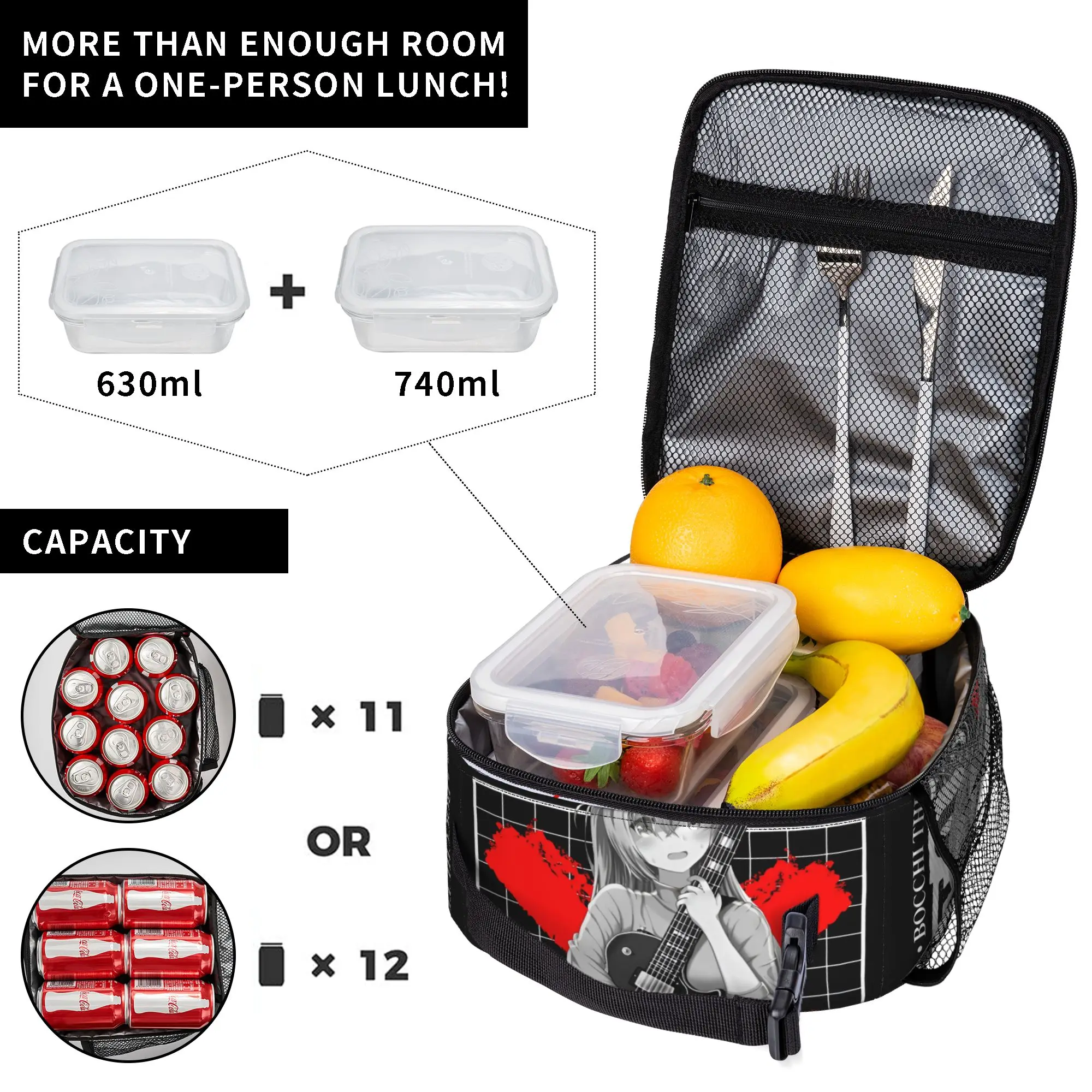 B-Bocchis the R-Rocks Portable Lunch Boxes Leakproof Anime Cos Kessoku Band Punk Thermal Cooler Food Insulated Lunch Bag School view 5