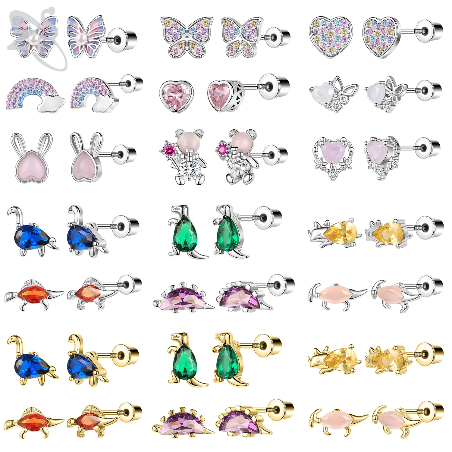 ZS 1 Piece 20G Cute Animals Shape Stud Earring For Children Women CZ Crystal Earrings Ear Cartilage Helix Conch Piercing Jewelry