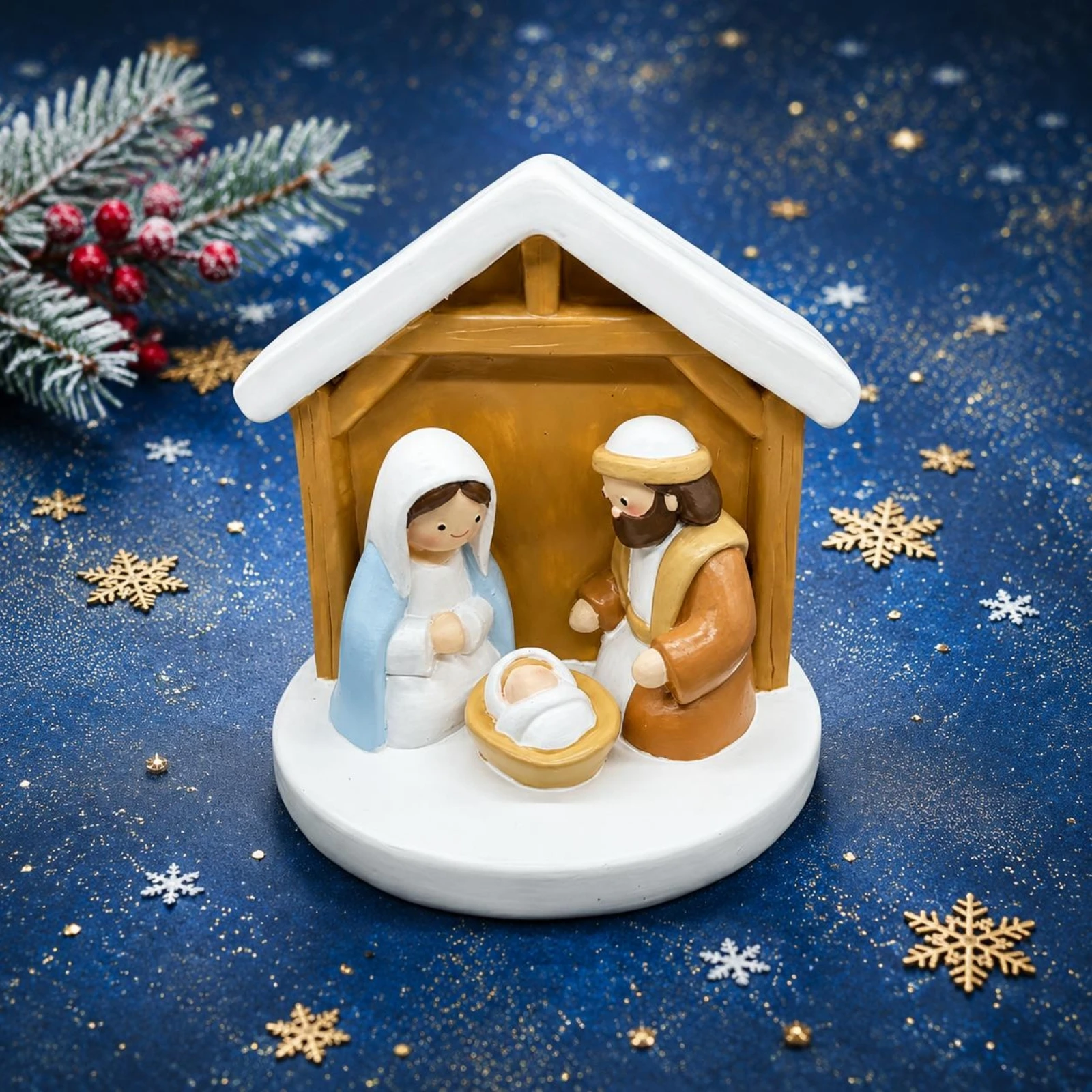 Resin Nativity Set Miniature Christmas Nativity Set Christmas Manger Decoration Hand-Painted Holy Family Ornament Collectible