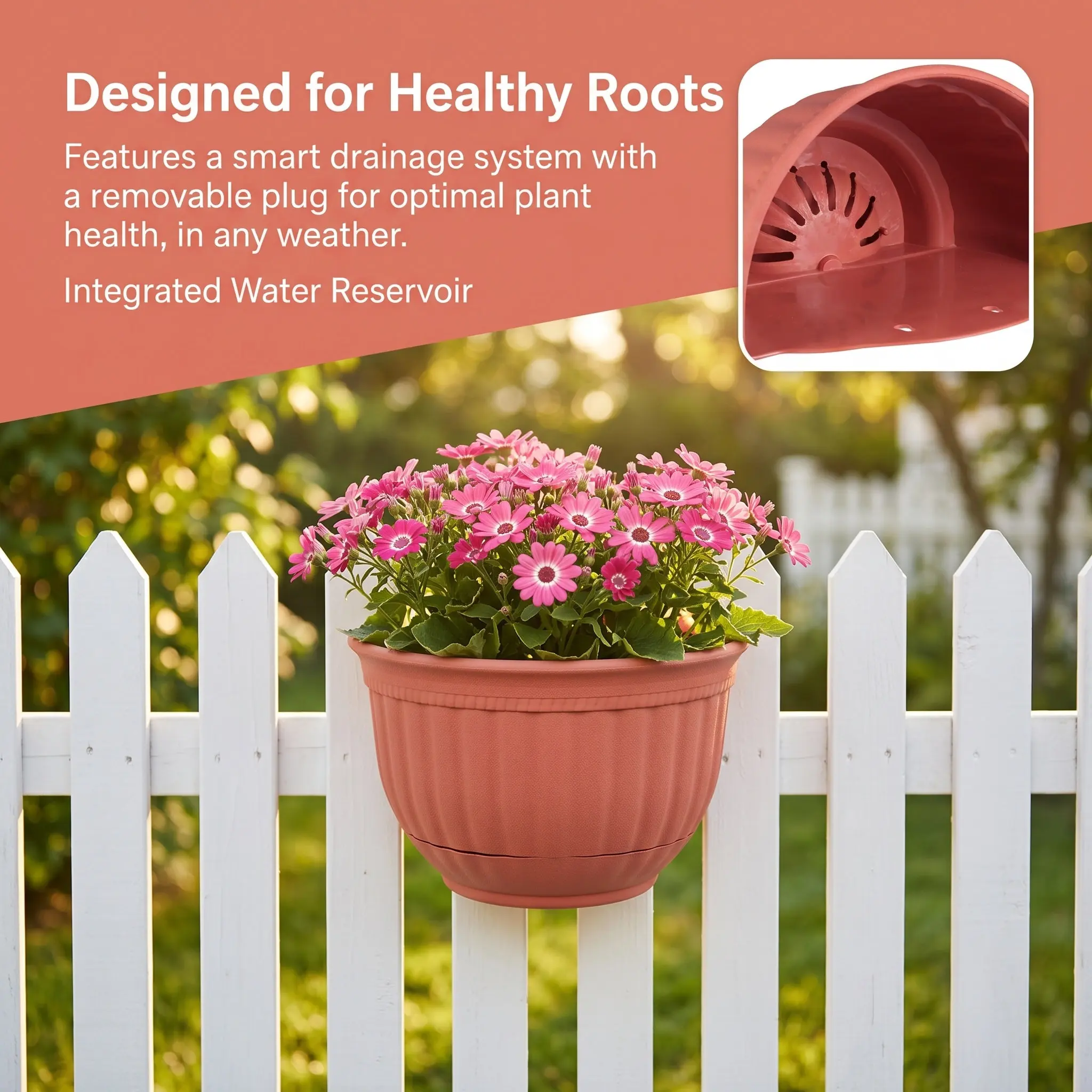 Semi-Circular Hanging Flower Pot Wall-Mounted Plastic Planter with Tray Space-Saving Artistic Flower Holder for Balcony Garden