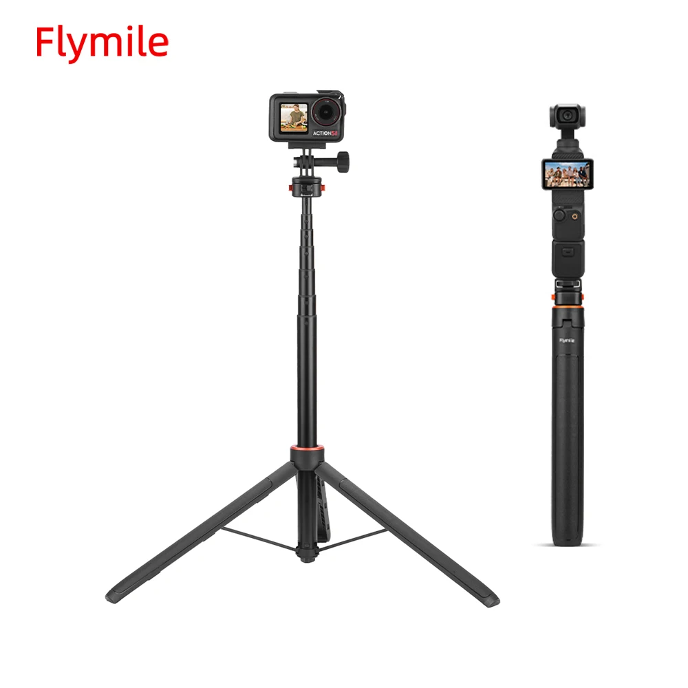 

Flymile Portable Tripod for DJI Action 5 Pro/Insta360 X4/Ace Pro 2/Gopro 13 /Pocket 3 Camera 31.5-163CM Selfie Sticks Accessory