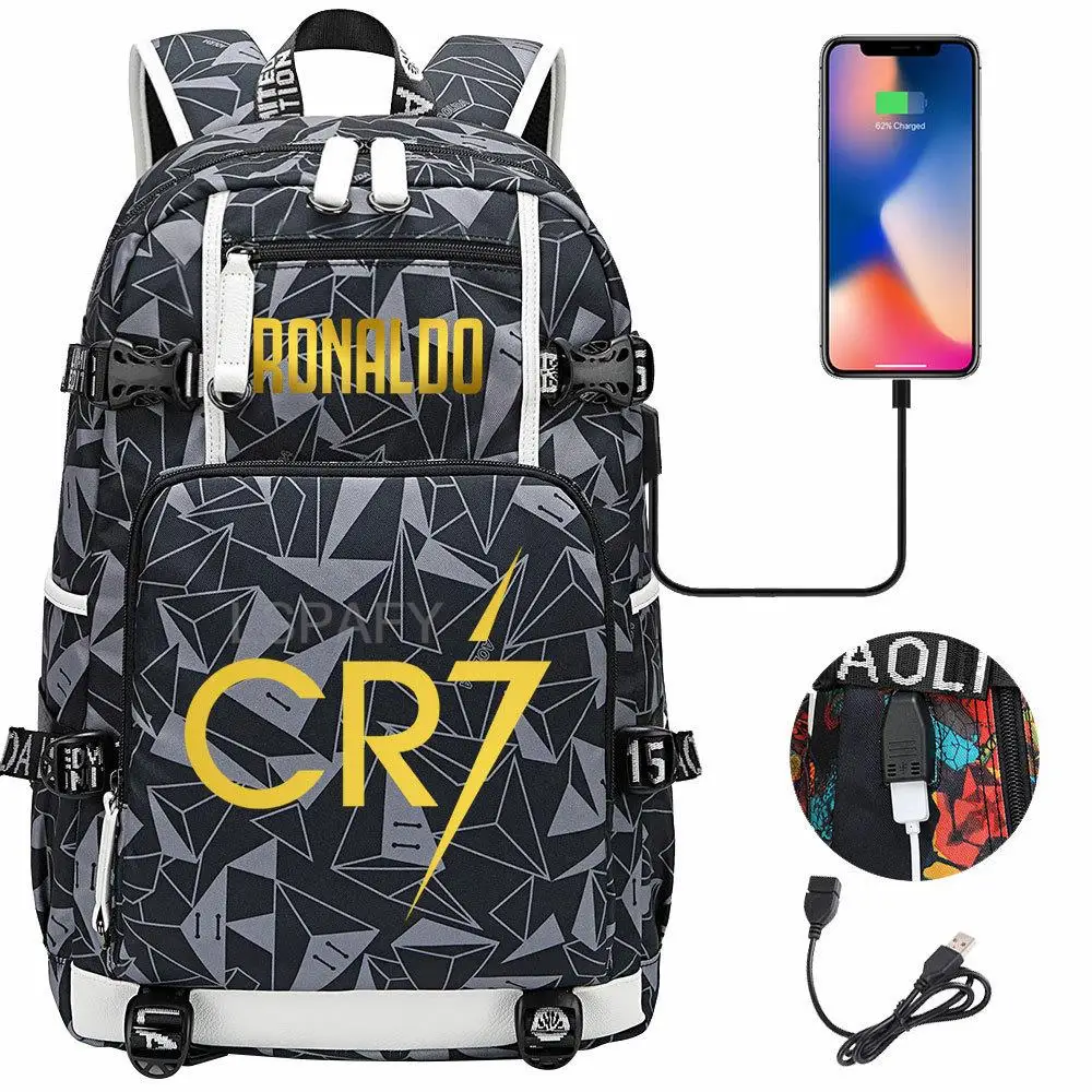 New CR7 School Bags For Boys Girls USB Charge Backpack orthopedic school Backpack Black senior middle school mochila infantil