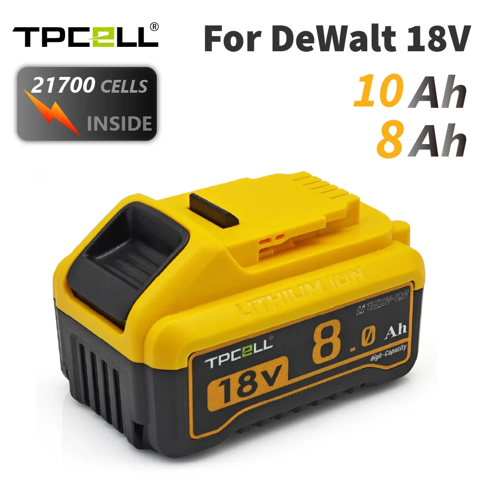 TPCELL 8Ah/10Ah For DeWalt 20V Battery 21700 DCB200  Replacement Battery Compatible With For Dewalt 18V/20V Tools Battery