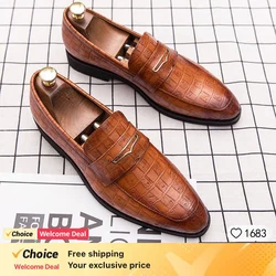 Fashion Italian Plus Size Men Dress Shoes Retro Genuine Leather Crocodile Grain Party Wedding Slippers Shoes Men