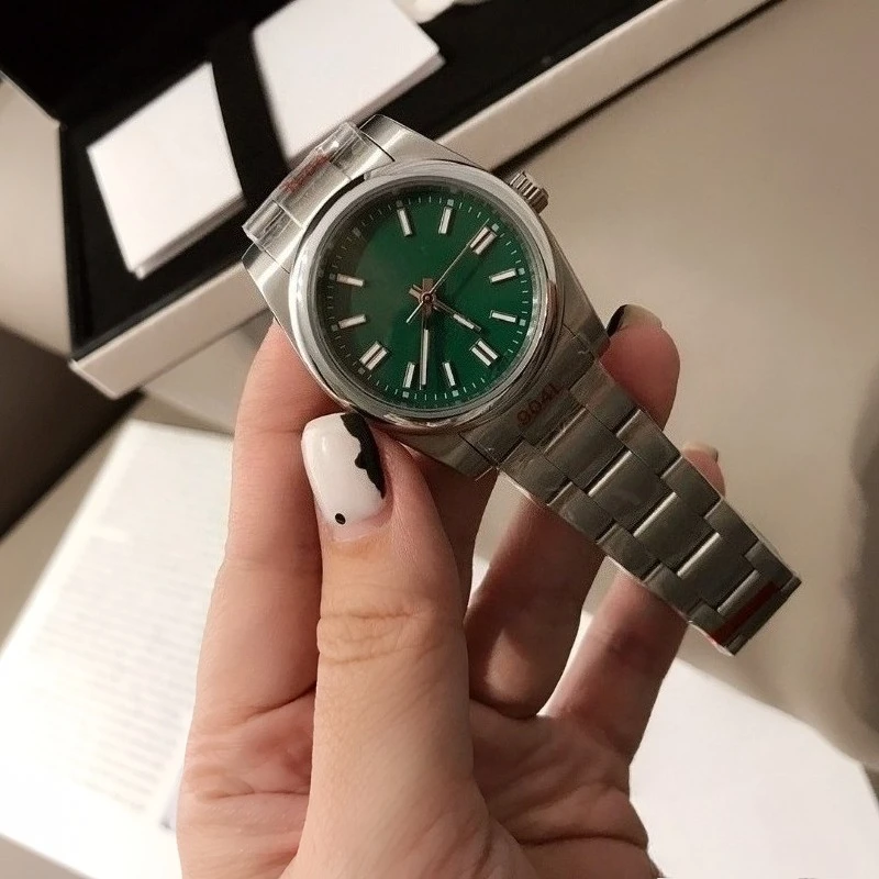 Nueva marca de lujo, reloj mecánico automático para mujer, pulsera de acero inoxidable, esfera verde luminosa, relojes de pulsera de cuarzo de alta calidad