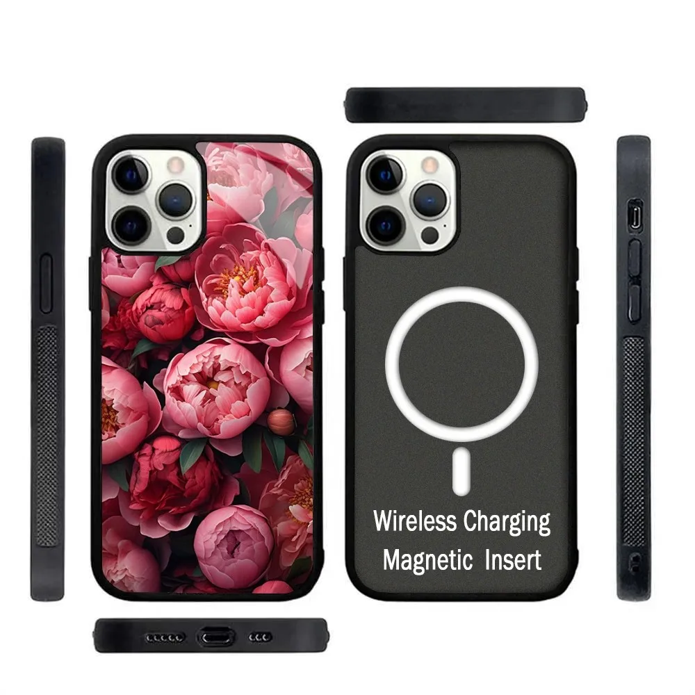 

Pink Peony Flower On The Vase Phone Case For IPhone 15 14 13 Pro Max 11 12 Mini Alex Mirror For Magsafe Wireless Charging Cover