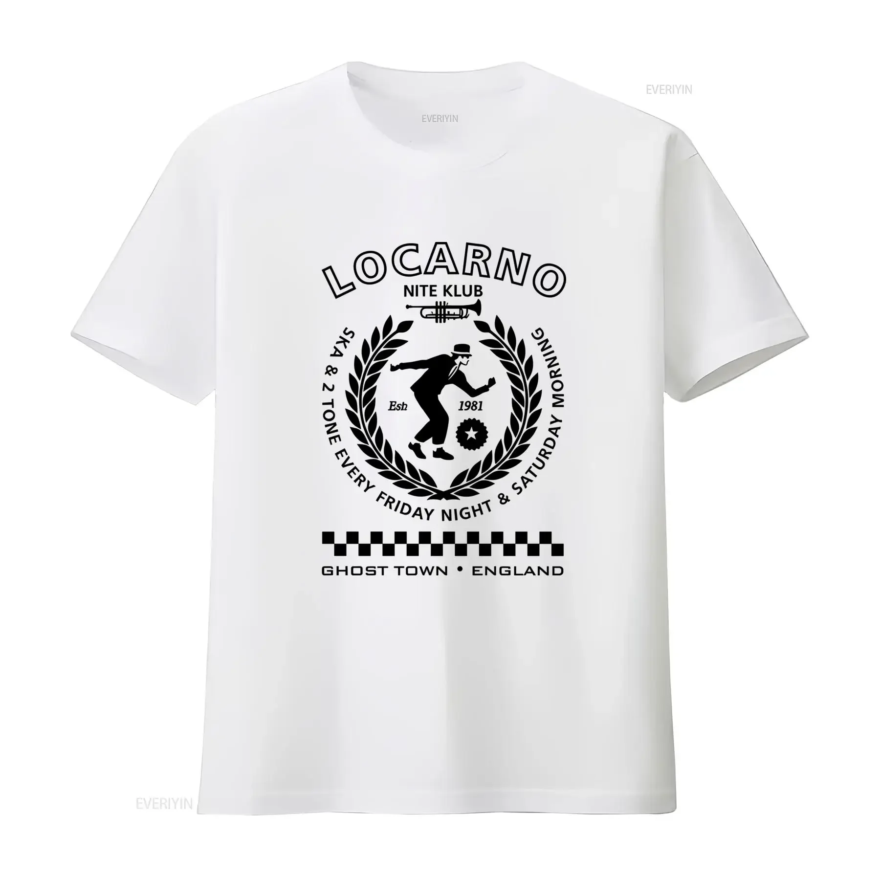 Mens Locarno Nite Klub 2 Tone Ska T Shirt Specials Madness Hall Rude Boy Retro Vintage Design vintage Washed Versatile