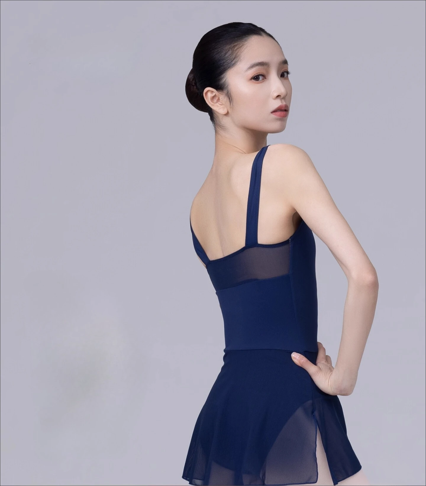 Wide Strap Camisole Women Sleeveless Ballet Leotard with Mesh Skirt Dance Dress Splicing Vest Support Breast Chest Pads