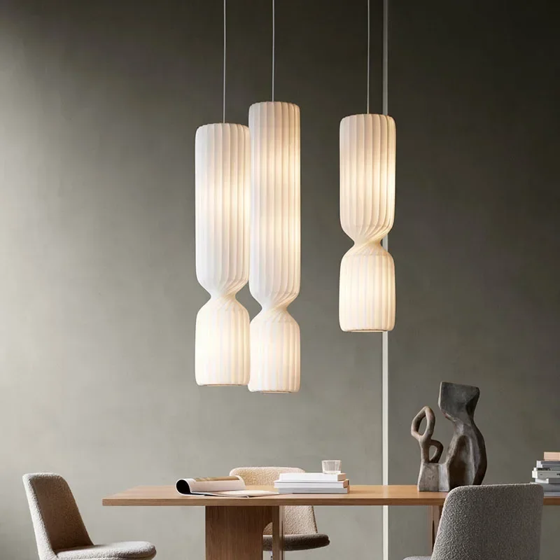 Danish Designer Cylindrical Shape Silk Pendant Lamp for Living Room Duplex Villa Loft Staircase Decor LED Floor Light Lighting