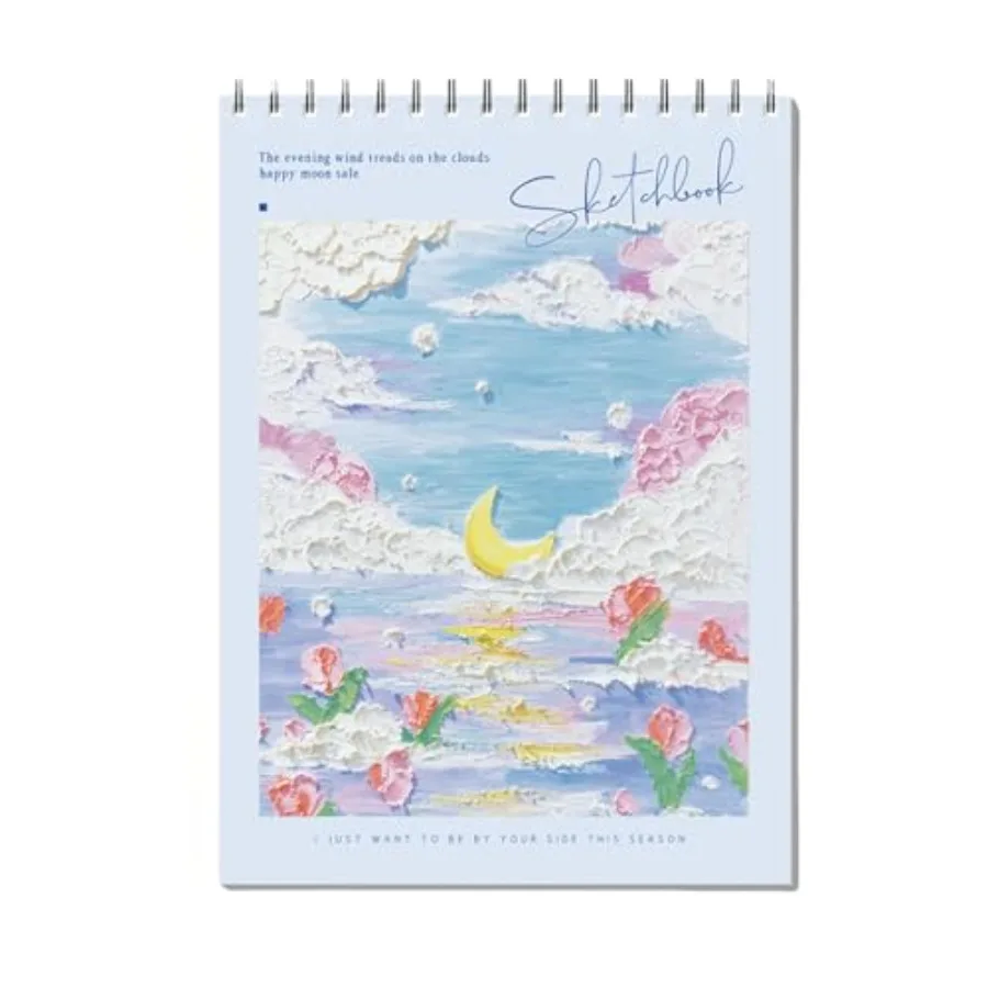 

Cute Sketchbook with Cover 8 x 11.5 - Sketchbook for Drawing Spiral Bound, 45 Sheets 90 Pages 68lb/100gsm Sketch Pad - Sketch B