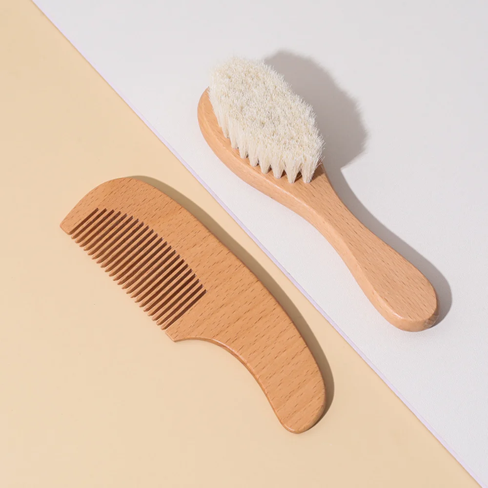 Newborn Scalp Massage Tool Authentic Soft Goat Bristles Brush Natural Wood Comb Ergonomic Infant Hair Care Kit For Newborn Care