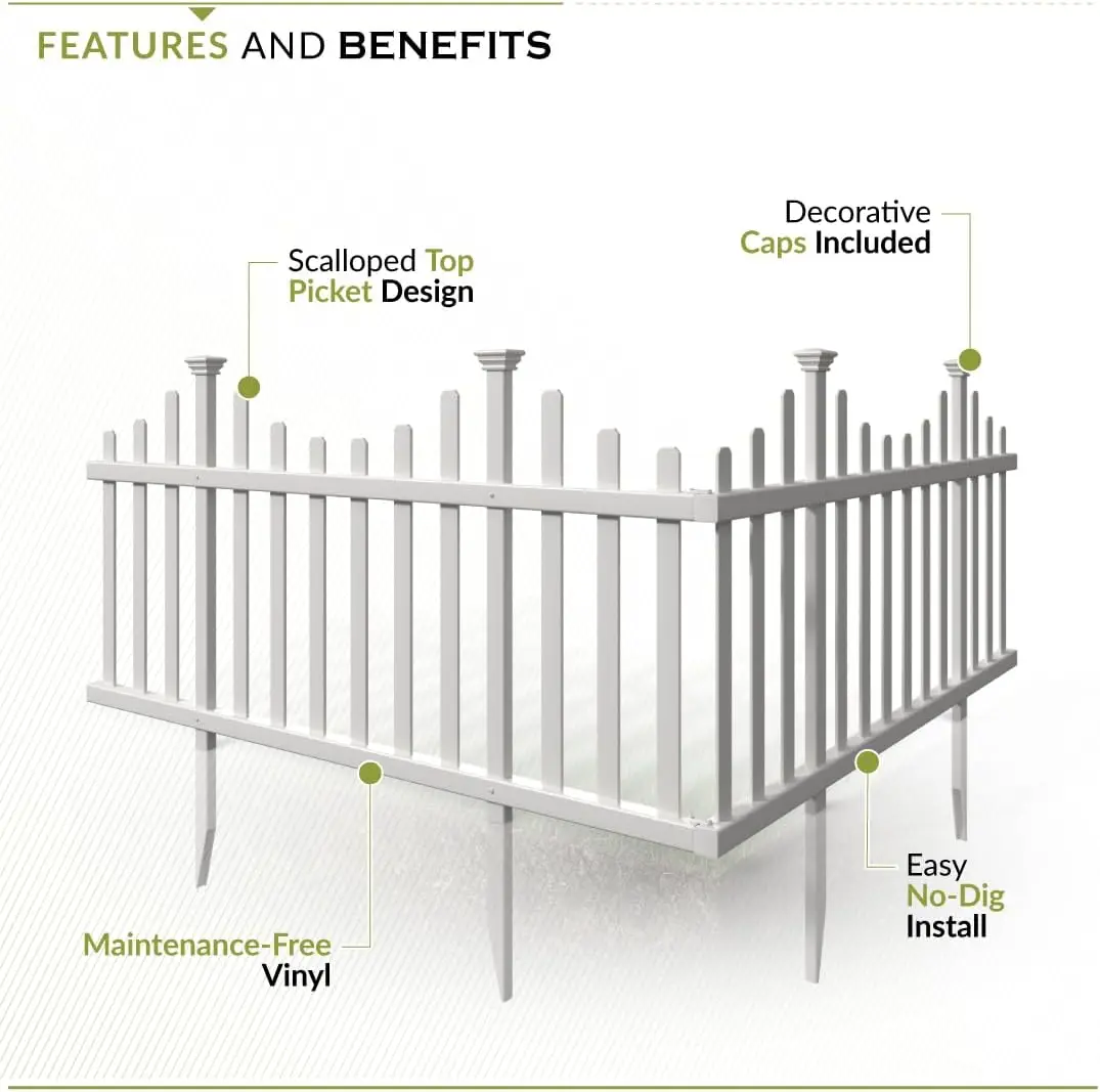 2-Panel No Dig White Vinyl Fence Kit, Easy DIY Temporary Yard Border for Pets & Garden