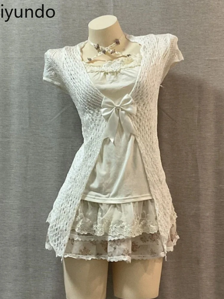 

Summer Vintage Cut-Out Cardigan & Dress Two-Piece Set Soft Style Women's Ensemble Stylish Breathable Elegant Summer Outfit