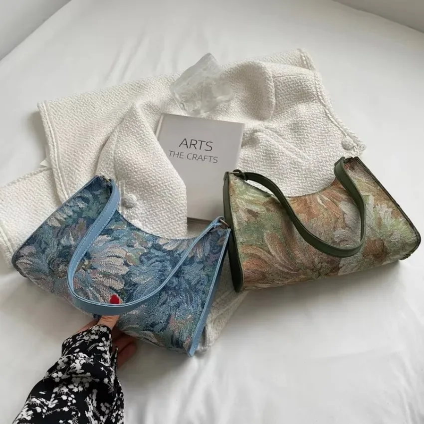 

New Arrival Elegant Oil Painting Shoulder Bag, Autumn Trendy Women's Underarm Bag, Fashion Ladies Handbag