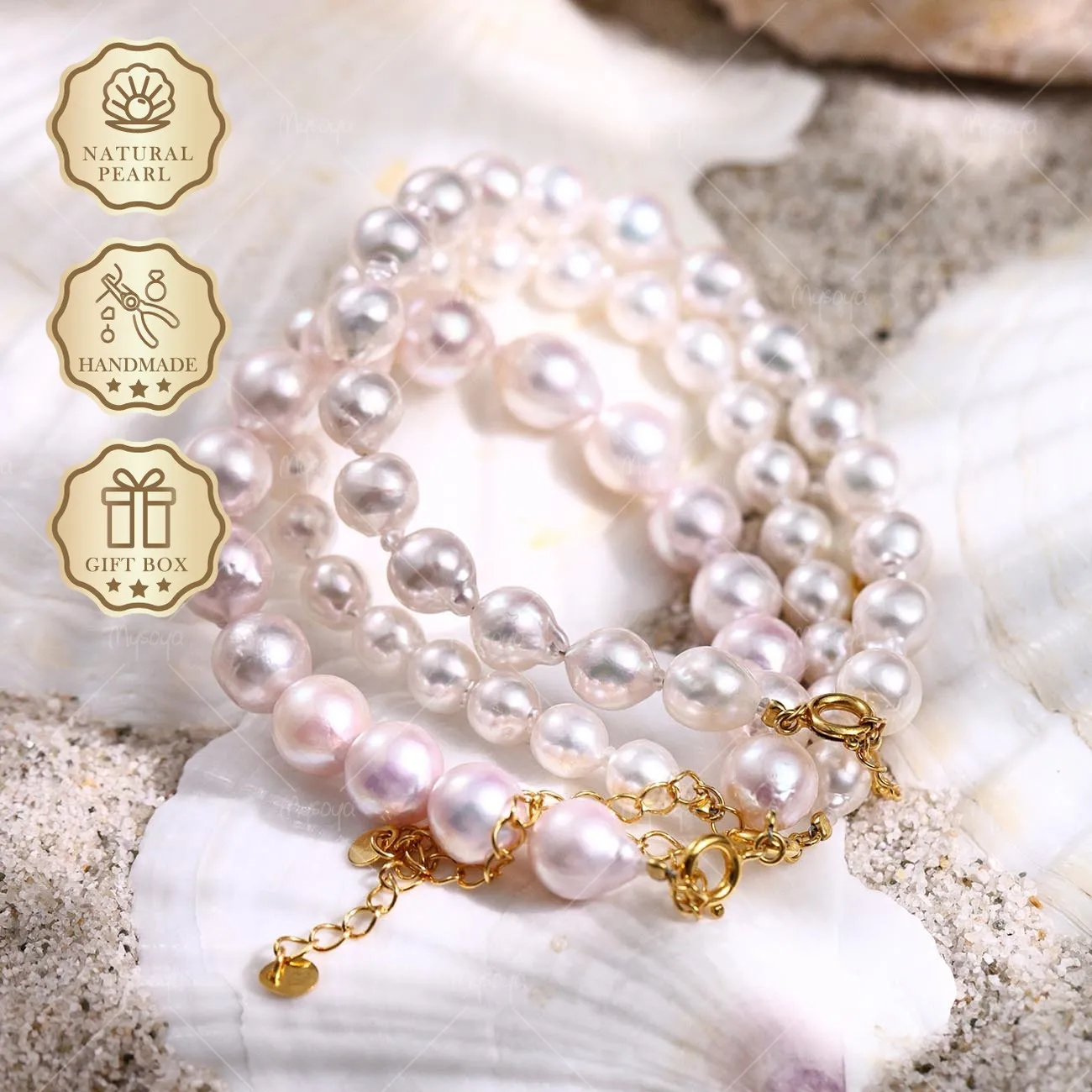 

Браслет Mysoya Japan из жемчуга Акойя барокко 6-6.5/7-7.5/8-8.5 мм, застежка и удлинитель из серебра S925, 15.5+5 см, подарочная коробка, подарок на День святого Валентина