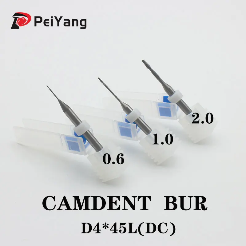 Фреза Camdent Zirconia Shank DC с алмазным покрытием, диаметр 2.0/1.0/0.6 мм, хвостовик сверла 4 мм, длина 45 мм, твердосплавные инструменты.