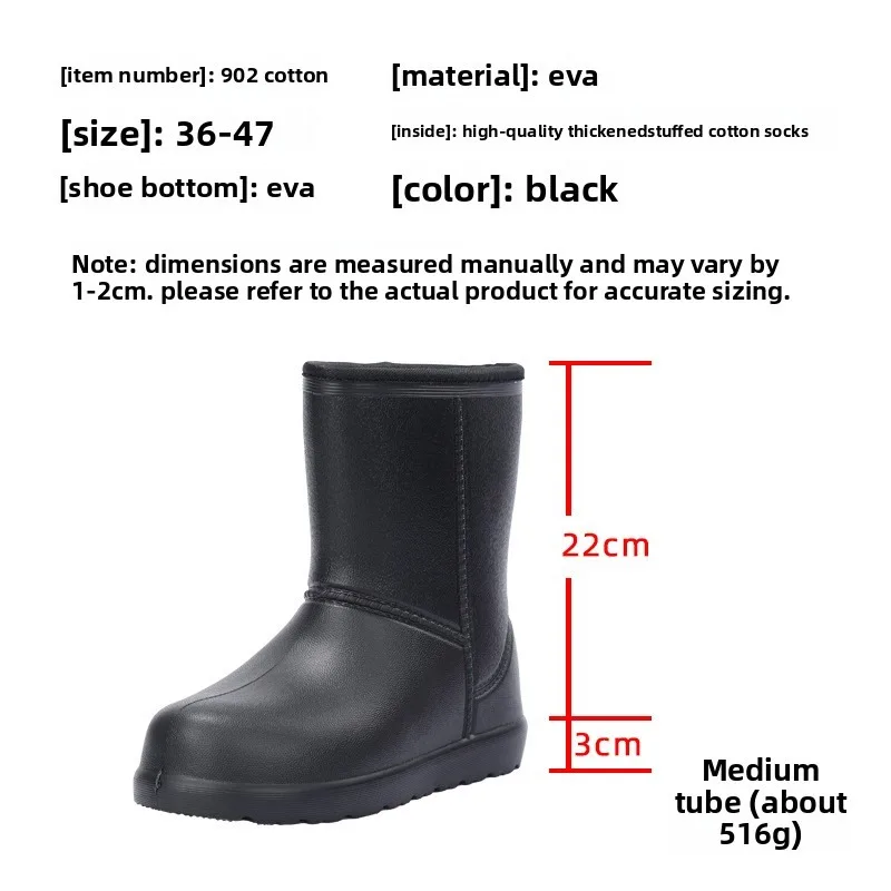 Winter Thermal Lined EVA Mid Calf Rain Boots Waterproof Slip Resistant Rubber Work Boots Fishing Wading Shoes Outdoor Cleaning