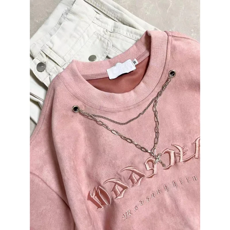 American Retro Distressed O-Neck Pullovers Women\'s Casual Loose HipHop Trend Sweatshirts Letter Embroidery Oversized Hoodies