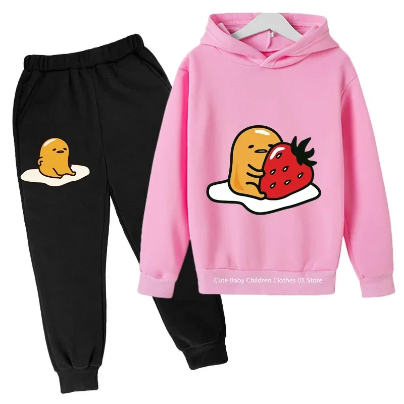 New Gudetama Kids Cartoon Girls Casual pullover hoodie Set T-shirt Baby Boys Girls Clothing Students 4-14 years old outdoor