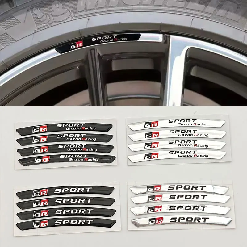 4Pcs/set Aluminium GR Sport Logo Car Wheel Sticker for Toyota Yaris CH R RAV4 Corolla Hilux GR Gazoo Racing Decals Accessories