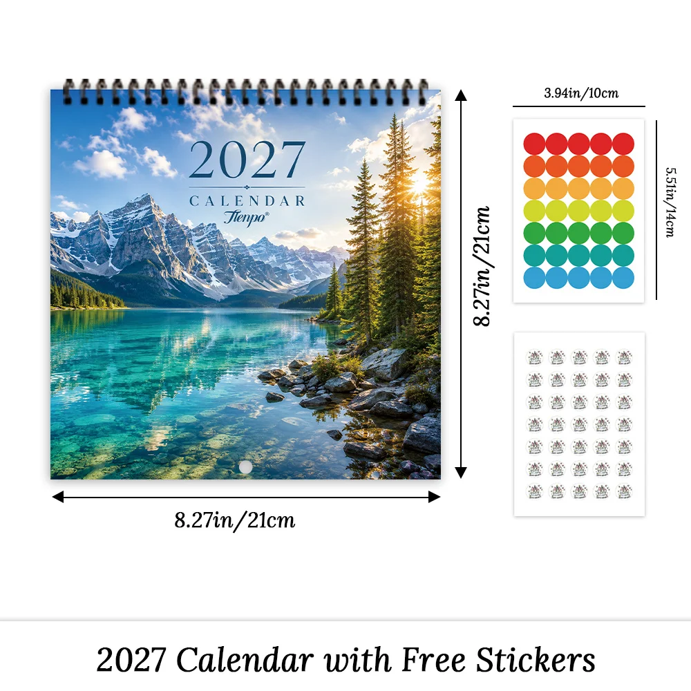 1pc 2027 Natural Wonders Wall Calendar,12‑Month Planner,Gift For Back‑to‑School,Christmas,New Year,Free Stickers Included