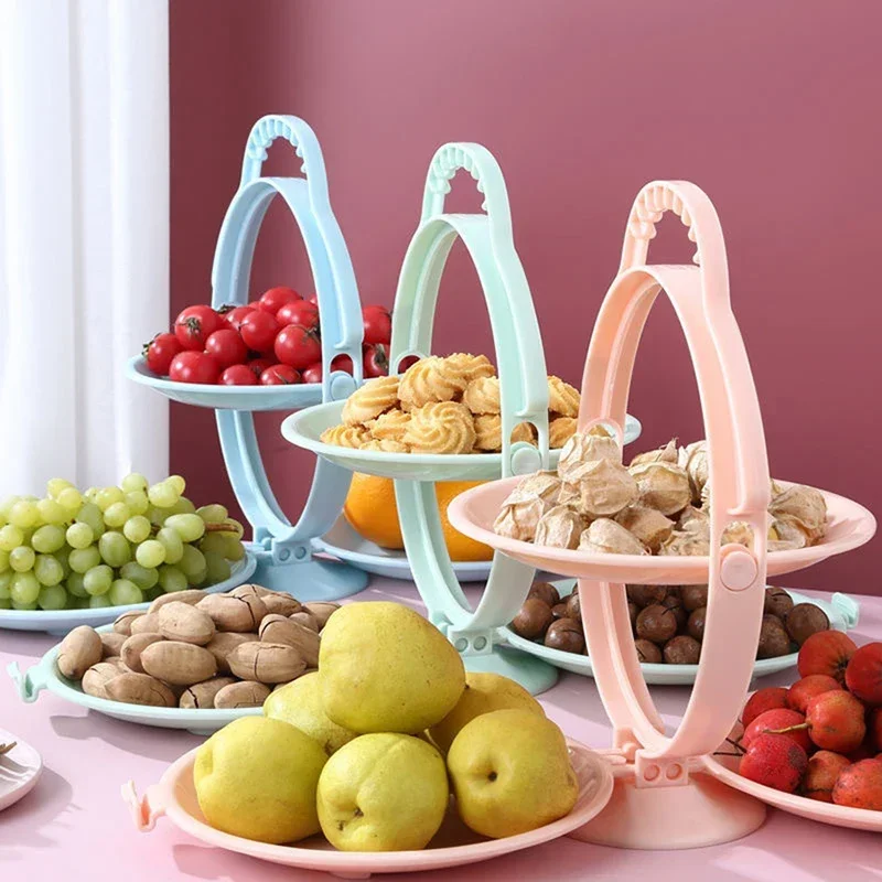 Creative Double Layer Folding Fruit Tray Desserts Plate Living Room Tea Table Snack Plates Cookies Dish Dry Fruits Nuts Trays