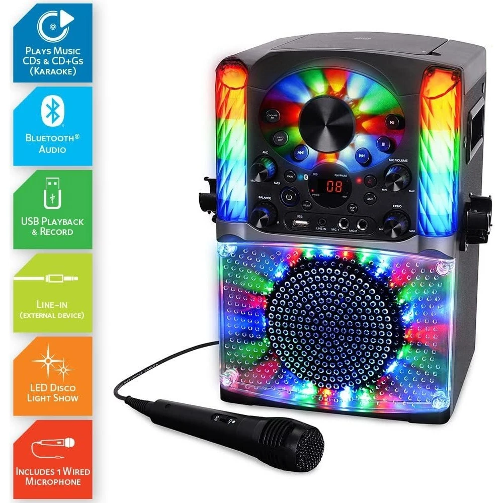 

Портативная караоке-система с Bluetooth, CD+G плеером, микрофоном и динамиком
