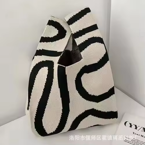 Women'S Knot Wrist Bag Handmade Knitted Bag Portable Mini Striped Tote Bucket Phone Bags Large Capacity Autumn Winter Handbags - Image 43