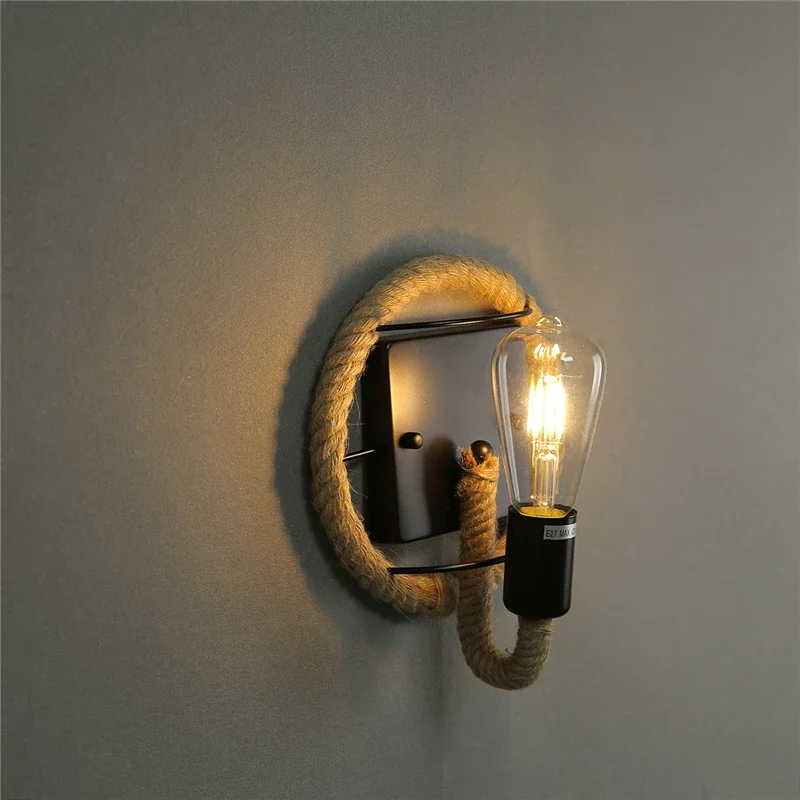 American Country Hemp Rope Wall Lamps Retro Light Wall Sconce Beside Living Loft Lighting Stairs Vanity Light Indoor Wall Lights