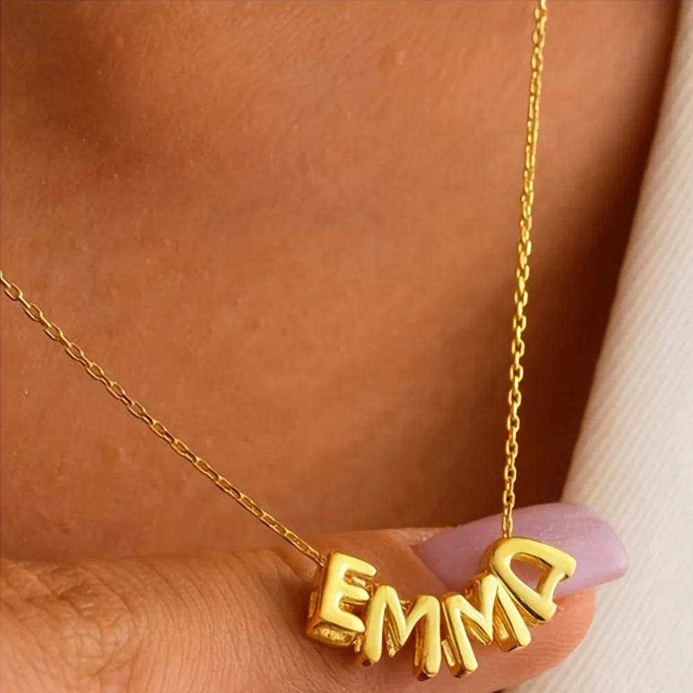 الفولاذ المقاوم للصدأ مخصص فقاعة اسم قلادة 3D بالون قلادة بحرف قلادة اسم شخصي DIY أفضل اسم المجوهرات هدية