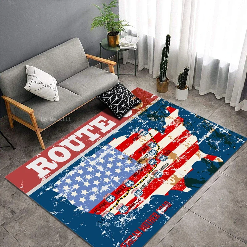 Çeşitli Eski Amerikan Lisans Benzin İstasyonu Plakaları Rota 66 Harita Vintage Su Emici Kaymaz Flanel Zemin Halıları Ho Me Lili Tarafından