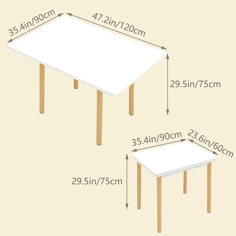 47 Wooden Foldable Kitchen Table Dining Table Rotating Table 4-6 People