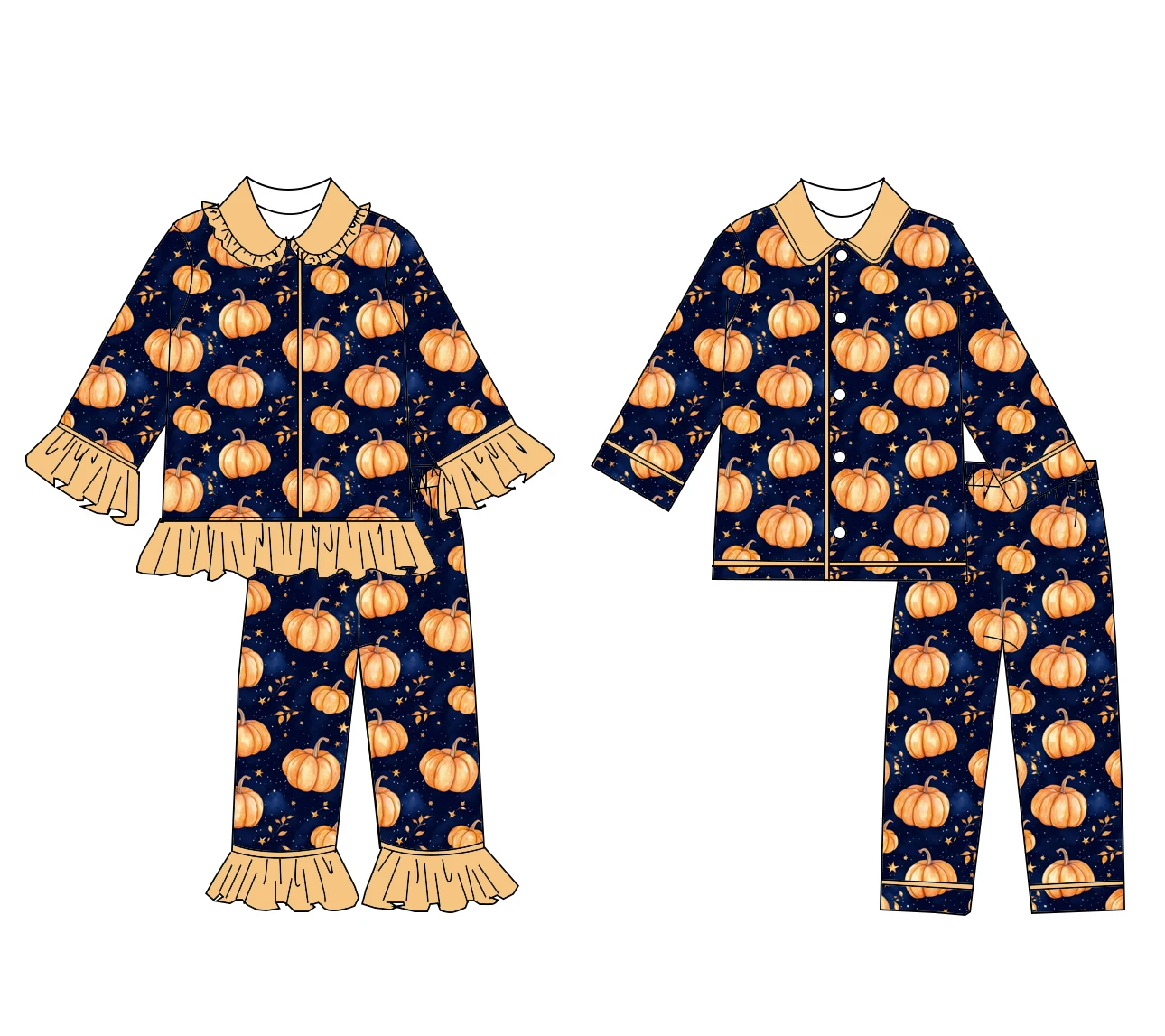 Pumpkin Maple Leaf Print Thanksgiving Set for Kids - Long Sleeve Top with Trousers New Hot Sale Boutique Children's Set
